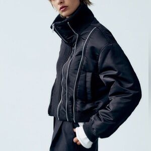 Zara black oversized zippered jacket